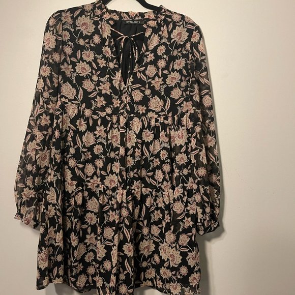 Dynamite Black Floral Dress - Picture 1 of 16